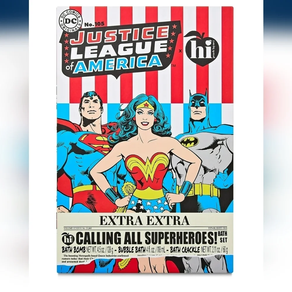 DC Comics Superheroes Bath Set with Bath Bomb, Bubble Bath, & Bath Crackle